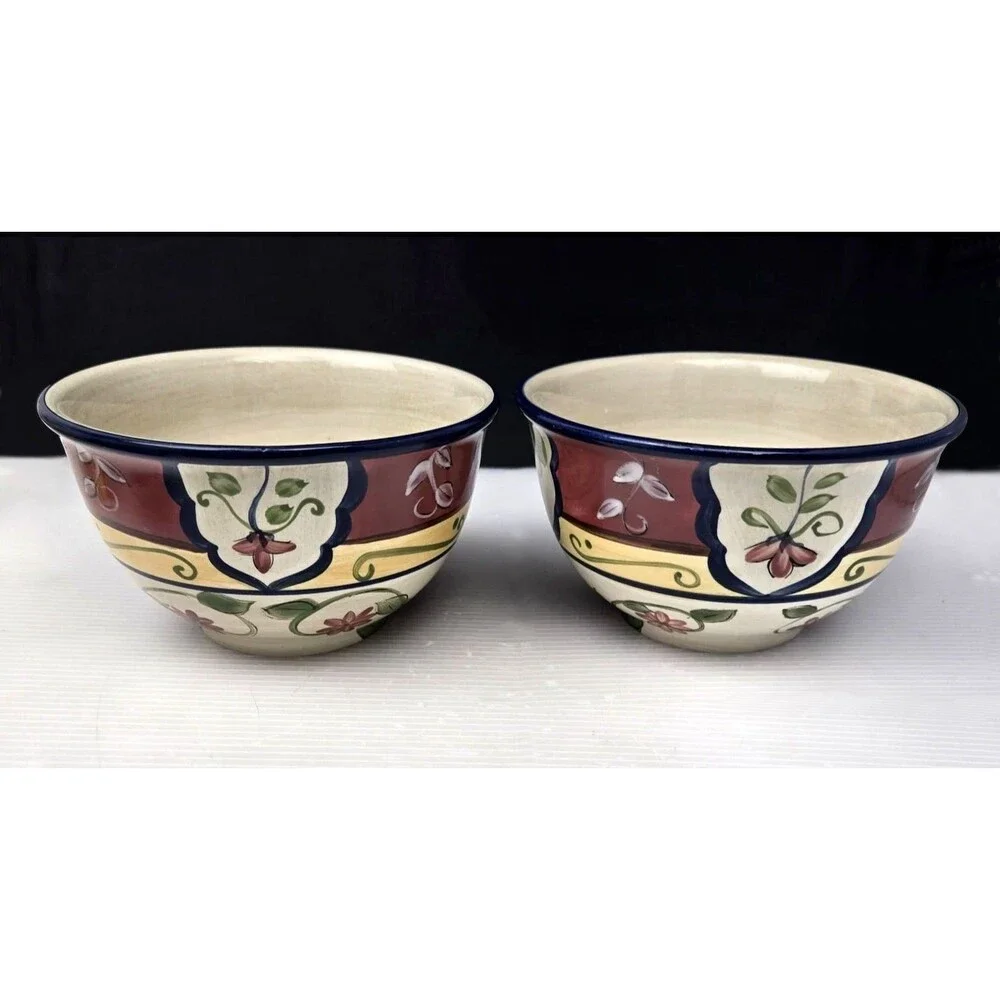 Pier 1 Imports Vallarta Soup Cereal Bowl Earthenware Hand Painted 6” Set of 2